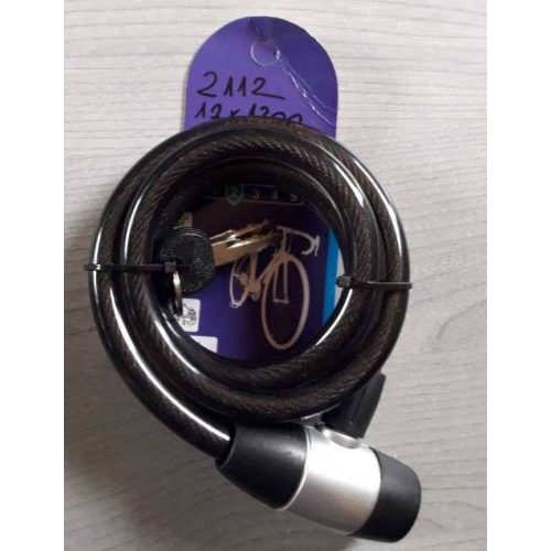 Lakat  spirál kábel kulcsos  12x1200 Fekete (PC2112)